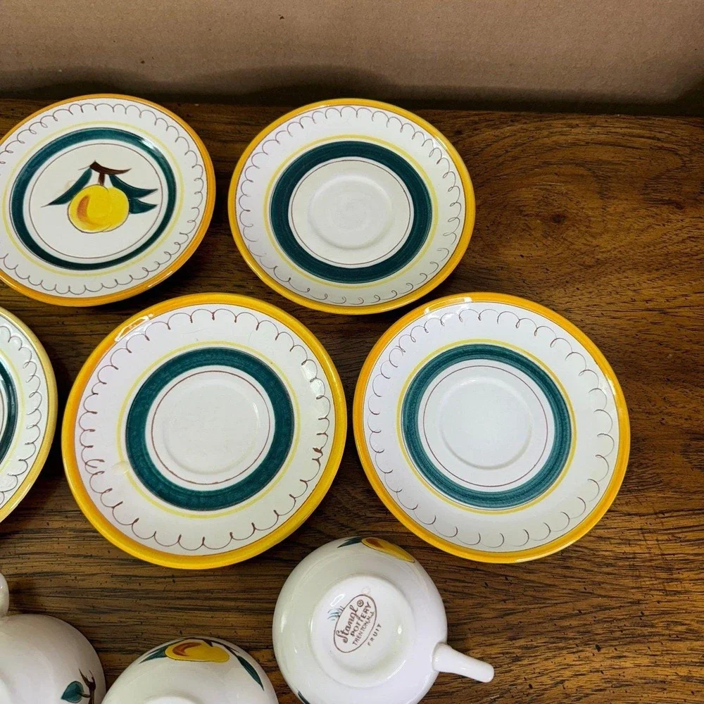 Stangl Pottery Fruit‎ Lemon Brown Trim 9-Pc Teacup Saucer & bread plates